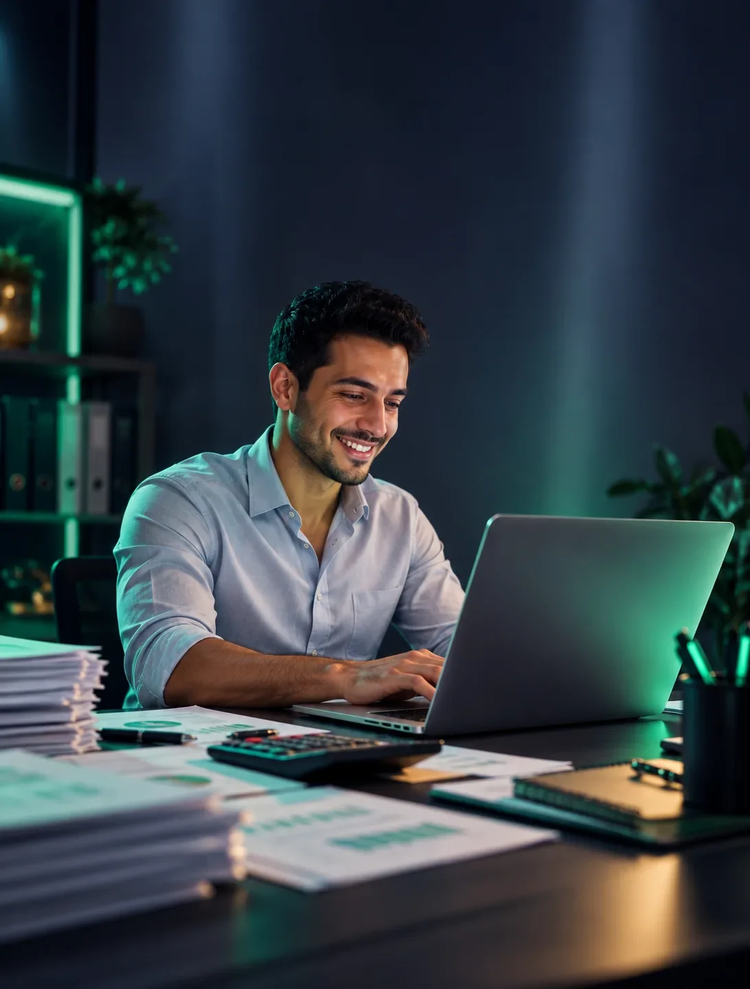 محاسب يراجع مستندات وفواتير